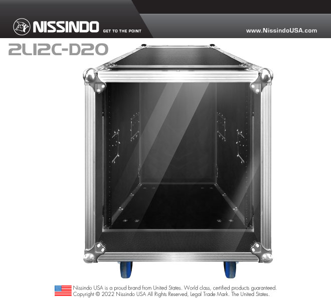 Nissindo 2L12C-D20 Flight Rack/Case w/ 4 Casters & Clear Plastic Door Cover (2 Doors/Lids)