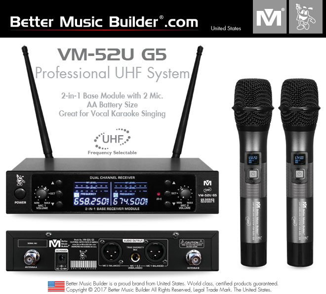 Better Music Builder (M) VM-52U G5 Professional Dual Channel UHF Wireless Microphone System