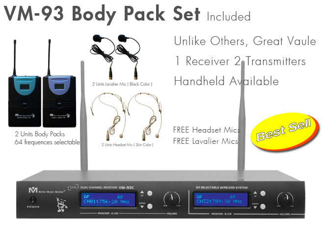 Better Music Builder (M) VM-93 Bodypack Pro UHF Wireless System