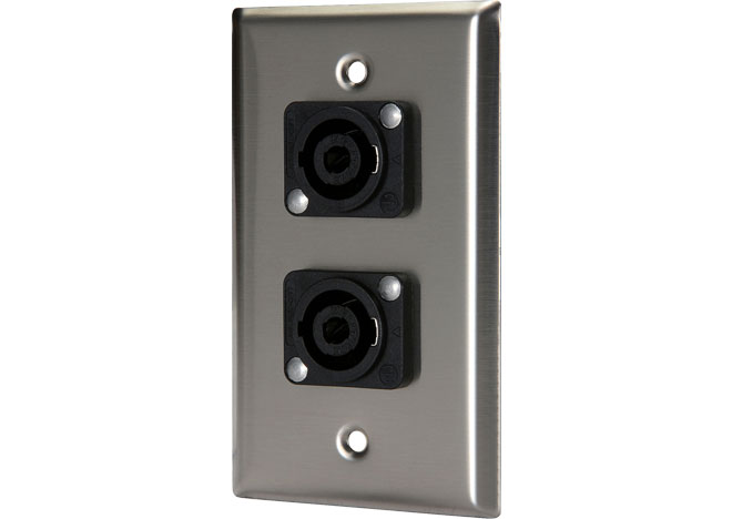 Stainless Steel Wall Plate with Dual 4-Pole Speakon Connectors